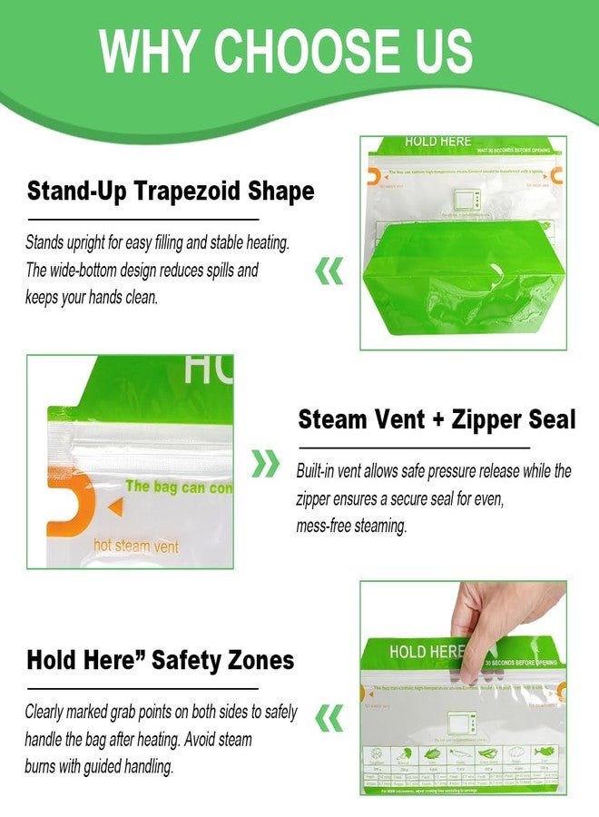 YQL حقائب بخار ميكروويف YQL 30 قطعة، حقائب بخار قابلة لإعادة الاستخدام على شكل شبه منحرف مع سحاب للاستخدام في الطهي بالميكروويف، لتبخير الطعام المجمد للخضروات والبطاطس والأسماك والمزيد (9.4"x6.3") - Image 5