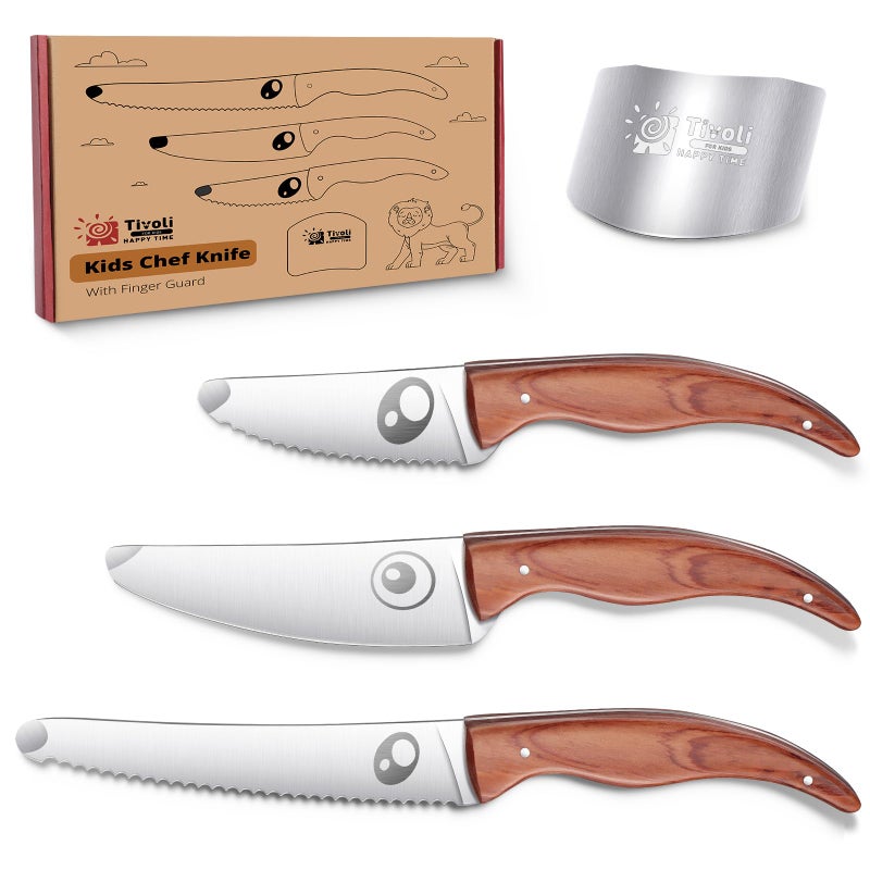 TIVOLI kids knife set for real cooking Kids Kitchen Knives for Cutting 4pcs- Stainless Steel Safety Knives with finger guard for Cutting, Chopping Fruits Veggies, Food-grade Kids Cooking knife - Image 1