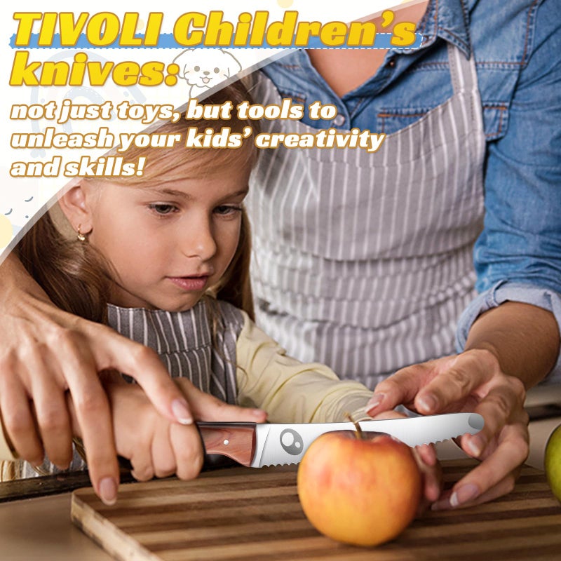 TIVOLI kids knife set for real cooking Kids Kitchen Knives for Cutting 4pcs- Stainless Steel Safety Knives with finger guard for Cutting, Chopping Fruits Veggies, Food-grade Kids Cooking knife - Image 2
