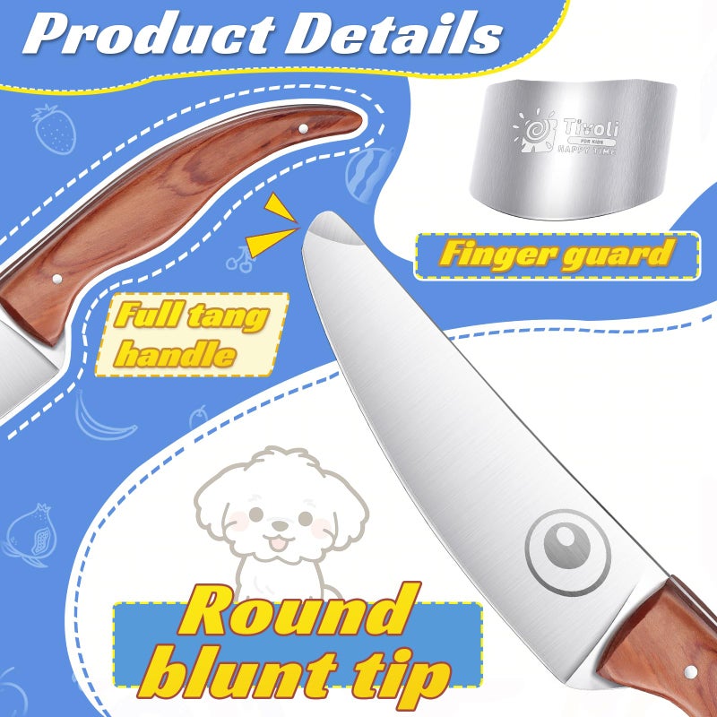 TIVOLI kids knife set for real cooking Kids Kitchen Knives for Cutting 4pcs- Stainless Steel Safety Knives with finger guard for Cutting, Chopping Fruits Veggies, Food-grade Kids Cooking knife - Image 3