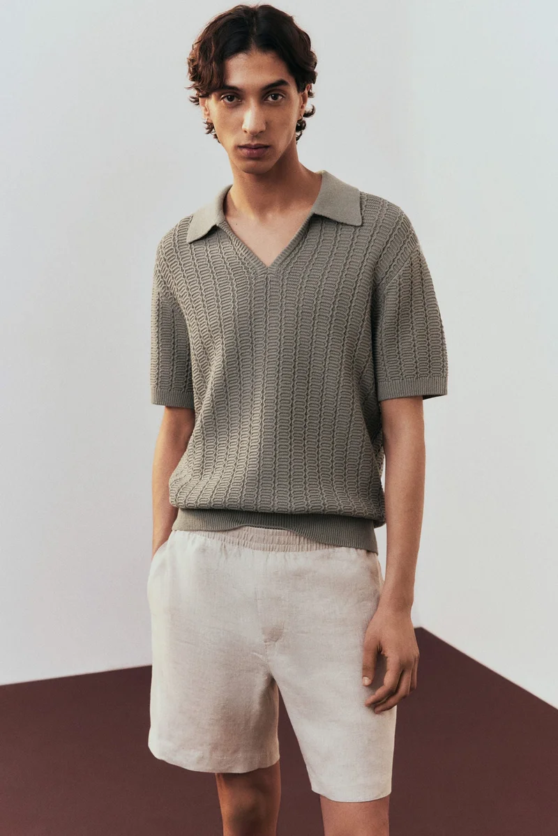 H&M Regular Fit Textured-knit polo shirt