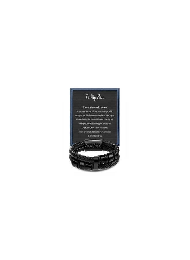 Memgift To My Son Bracelet Braided Leather Mens Bracelet with Love You Forever Engraving Gifts for Son Adult Birthday Graduation Valentine’s Day Gift for Him 7.5 Inch - Image 1