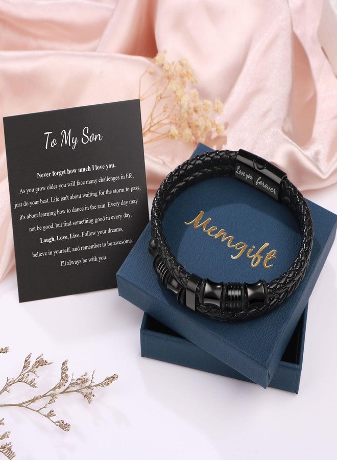 Memgift To My Son Bracelet Braided Leather Mens Bracelet with Love You Forever Engraving Gifts for Son Adult Birthday Graduation Valentine’s Day Gift for Him 7.5 Inch - Image 3