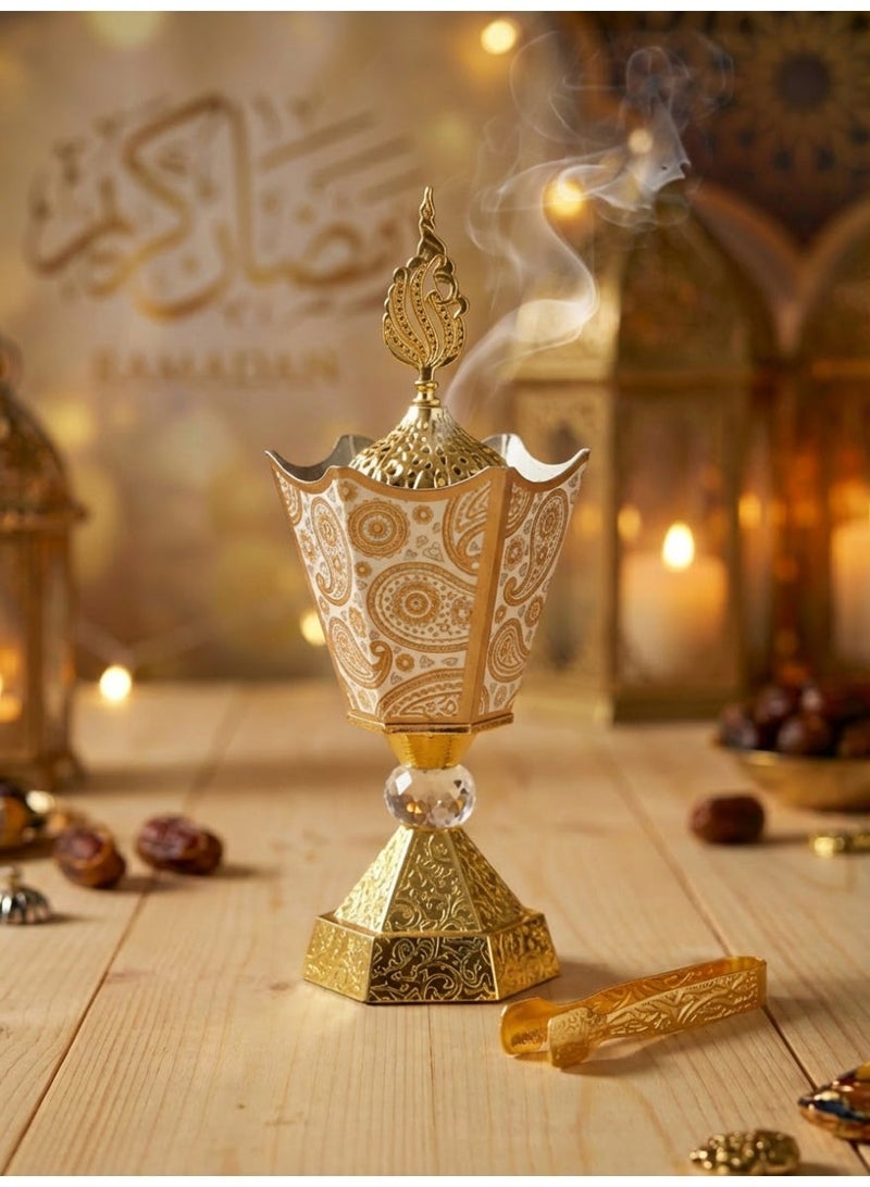 Arabic bakhoor Burner set -Metal Incense Burner in Arabic Style - Traditional  Retro Incense Burner for Oriental Fragrance Aromatherapy Ornaments, for Use in Offices, Best Friend Gift - Image 1