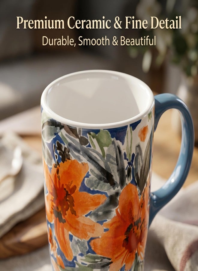 DUSVALLY Coffee Ceramic Mug Travel Coffee Mug Porcelain Latte Tea Cup With Lid and Color Box 17oz.Orange Flower - Image 4