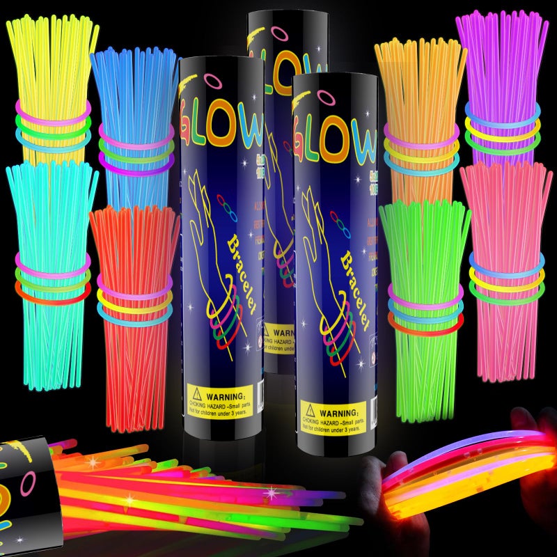 HONLYNE 300 Pcs Glow Sticks Bulk Party Pack 8 Glow in the Dark Party Supplies Glow in the Dark Light Up Sticks with Connectors Party Favors for Birthday Concert Raves Halloween Christmas - Image 3