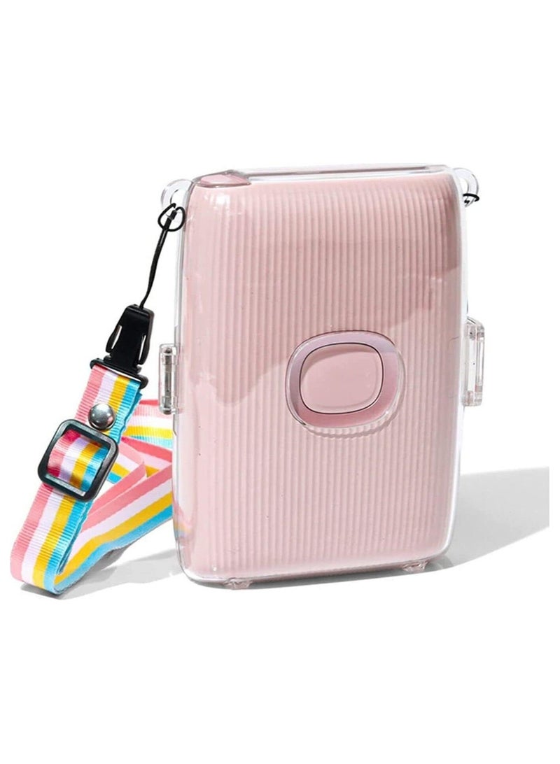 SOLARAE Clear Protective Case for Fuji Instax Link 2 Photo Printer - Hard PVC Cover with Rainbow Shoulder Strap, Compatible with Mini Link 2, Transparent Design for Enhanced Durability. - Image 1