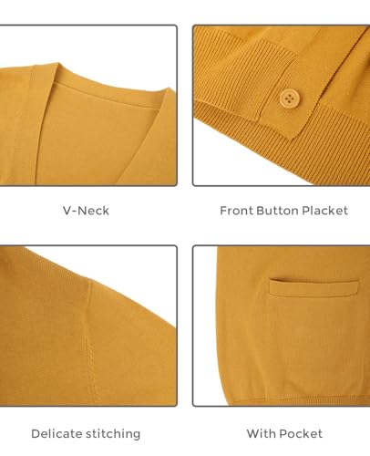 QUALFORT Men's Cardigan 100% Cotton Sweater V-Neck Button Down Knitted Outerwear with Pockets Fashion 2025 Mustard Large - Image 2