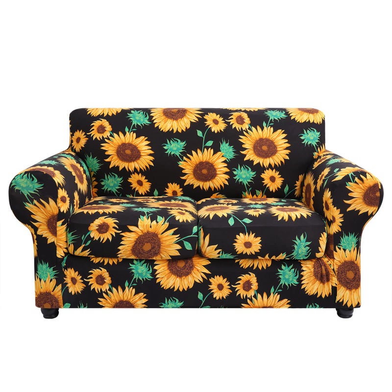 hyha hyha Couch Cover Loveseat Covers Floral Pattern Stretch Printed 3 Pieces Sofa Slipcovers for 2 Separate Cushion Couch Sofa Washable Furniture Protector for DogsLoveseat Sunflower 