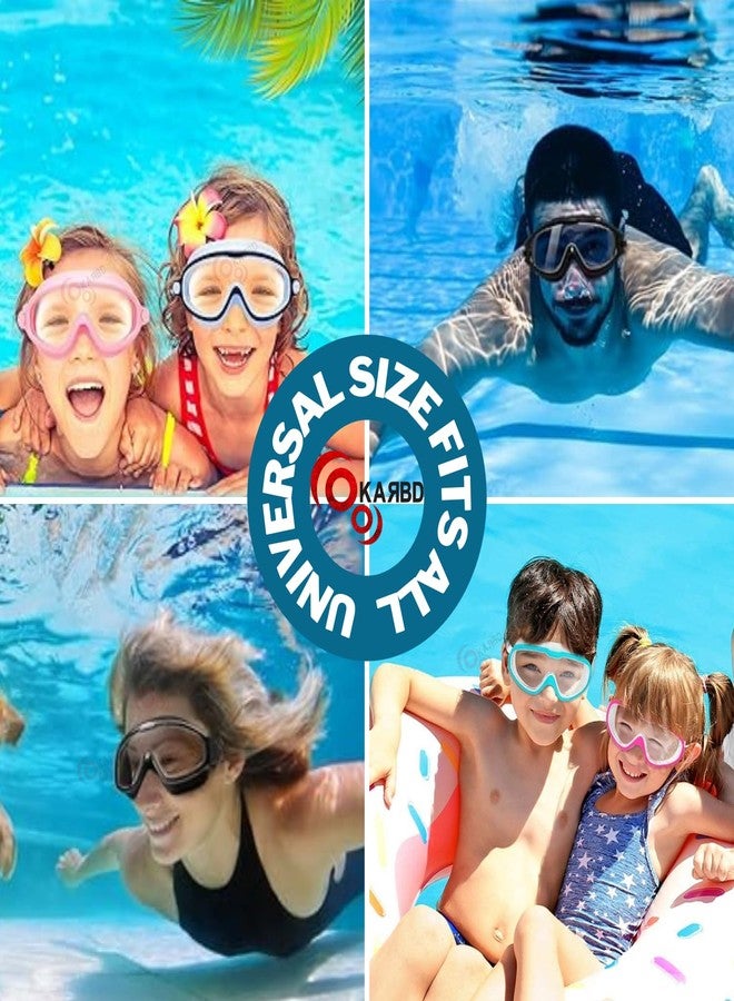 KARBD Swimming Goggles Large Frame Wide View Big Glasses with Ear Plugs Connected Swim Pool Water Sports Eyes Protection for Children Kids Boys Girls Adults Men Women 5+ Years Age - Black - Image 2