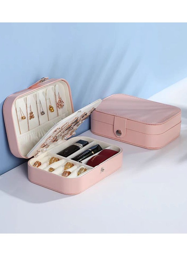Generic Jewelry Box, Multi-Layer PU Leather Portable Cosmetic Bag, Travel Small Jewelry Organizer Storage Bag for Rings, Earrings, Necklaces, Bracelets 
