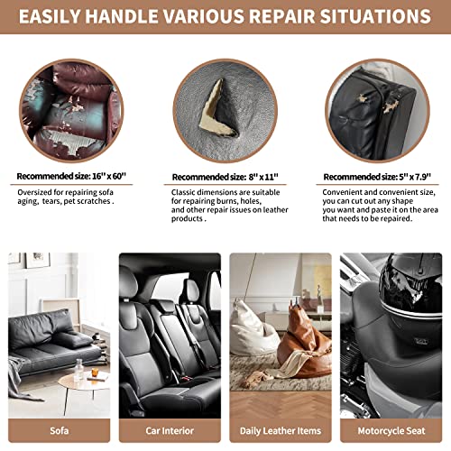 ONine Leather Repair Patch，Self-Adhesive Couch Patch，Multicolor Available Scratch Leather 8X11 Inch Peel and Stick for Sofas, Car Seats Hand Bags Jackets(Chocolate Brown) - Image 5
