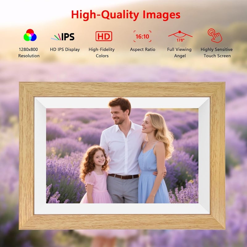 إطار صور رقمي أكيمارت 32 جيجابايت 10.1 بوصة شاشة لمس IPS LCD بدقة 1280x800، إطار صور ذكي واي فاي، تدوير تلقائي للصورة العمودية والأفقية، مشاركة اللحظات فورًا عبر تطبيق Frameo من أي مكان - خشب - Image 3