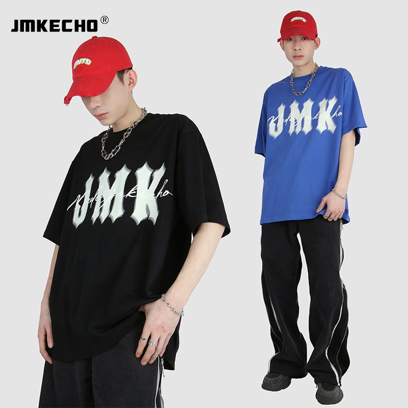 Jmkecho Men'S Original Simple Letter Foaming Fashion Brand Street Men'S Short-Sleeved T-Shirt Oversize American Niche - Image 2