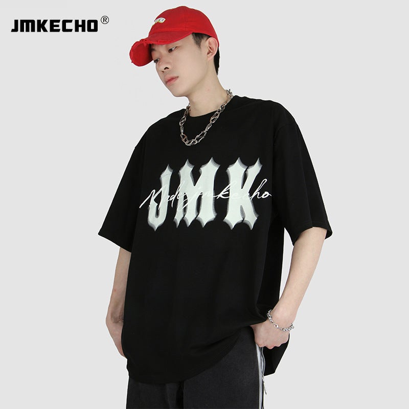 Jmkecho Men'S Original Simple Letter Foaming Fashion Brand Street Men'S Short-Sleeved T-Shirt Oversize American Niche - Image 4