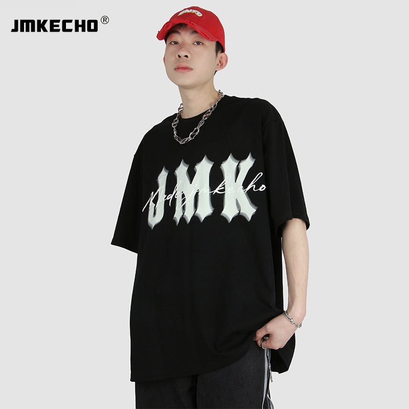 Jmkecho Men'S Original Simple Letter Foaming Fashion Brand Street Men'S Short-Sleeved T-Shirt Oversize American Niche - Image 3