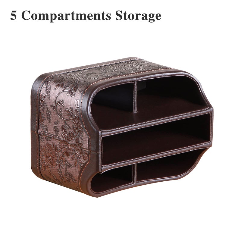 YAPISHI Antique Leather Remote Control Holder, 360 Degree Spinning Desk TV Remote Caddy/Box, Bedside Table Organizer for Controller, Media, Calculator, Mobile Phone and Pen Storage - Image 3