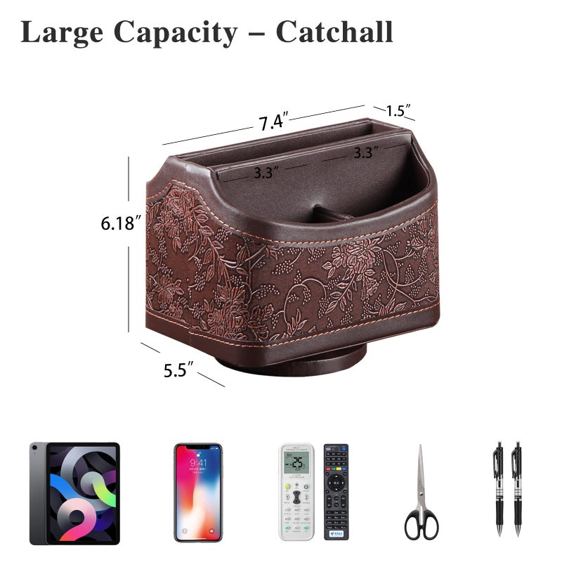 YAPISHI Antique Leather Remote Control Holder, 360 Degree Spinning Desk TV Remote Caddy/Box, Bedside Table Organizer for Controller, Media, Calculator, Mobile Phone and Pen Storage - Image 4