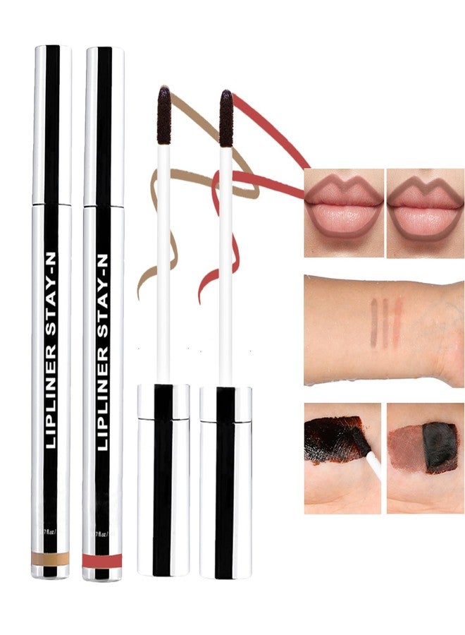 Aaiffey Lip Liner Stain Peel Off,Long Lasting Lip Stain Peel Off Waterproof Lip Tint Stain Non-Stick Cup Natural Lip Makeup (02#Cocoa+03#Rose) - Image 1