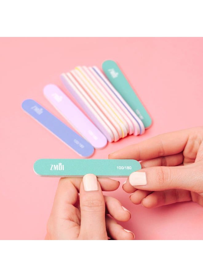 ZMOI Professional Mini Nail File – 12 Stylish - Practical Fingernail File Pack for Natural and Acrylic Nails 100/180 Emery Boards (Macaroon color) - Image 2