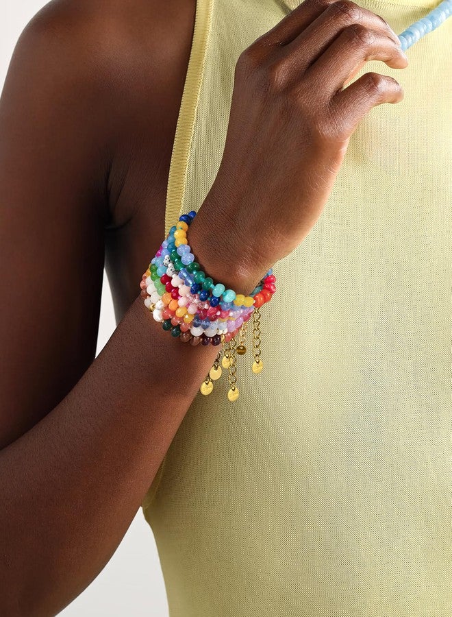 Badu Gemstone Beaded Bracelet for Women Colorful Natural Stone Freshwater Pearl Surfer Beach Rainbow Bracelet Jewelry Gift - Image 5