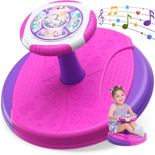 HYES Unicorn Sit and Spin Toys for Toddlers 13 Girls 360 Toddler Spinning Seat with LED Lights and Music Sensory Toys Birthday for Kids 35 - Image 1