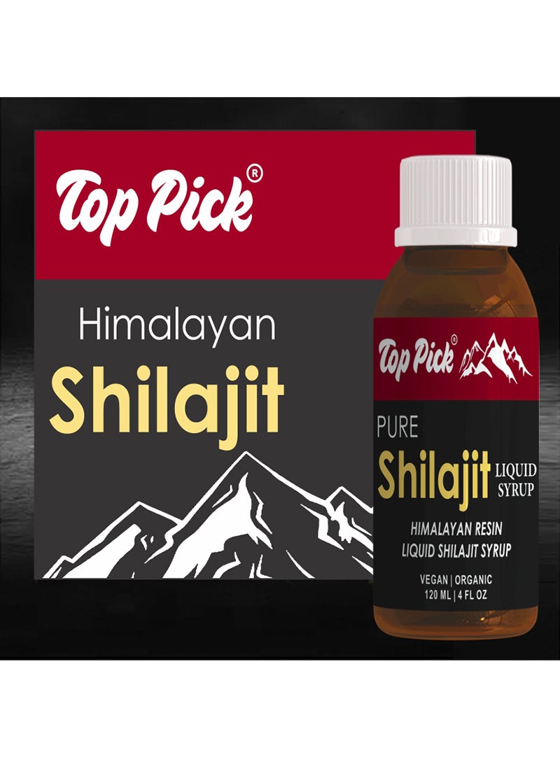 Organic Himalayan Shilajit Resin Liquid Syrup, Rich in Fulvic Acid u0026 Trace Minerals, 120ml