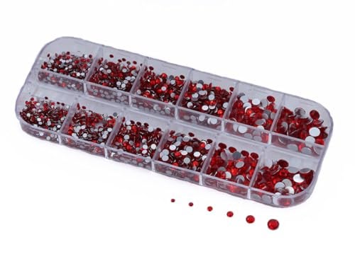 Allstarco Over 2100 Pieces Red Ruby Lt Siam Flat Back Glass Rhinestones Crystals for Nail Art Kit 6 Sizes (1.4mm - 4.8mm) - Image 1