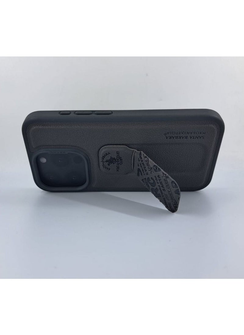 SANTA BARBARA POLO & RACQUET CLUB - Blaise Series Magnetic Bracket Phone Case with Ultra-Thin Stand for iPhone 15 Pro Max | Lightweight, Hands-Free Kickstand, Premium Microfiber Lining, Scratch-Resistant, Travel-Friendly, Shockproof Protection - Black/Grey - Image 1