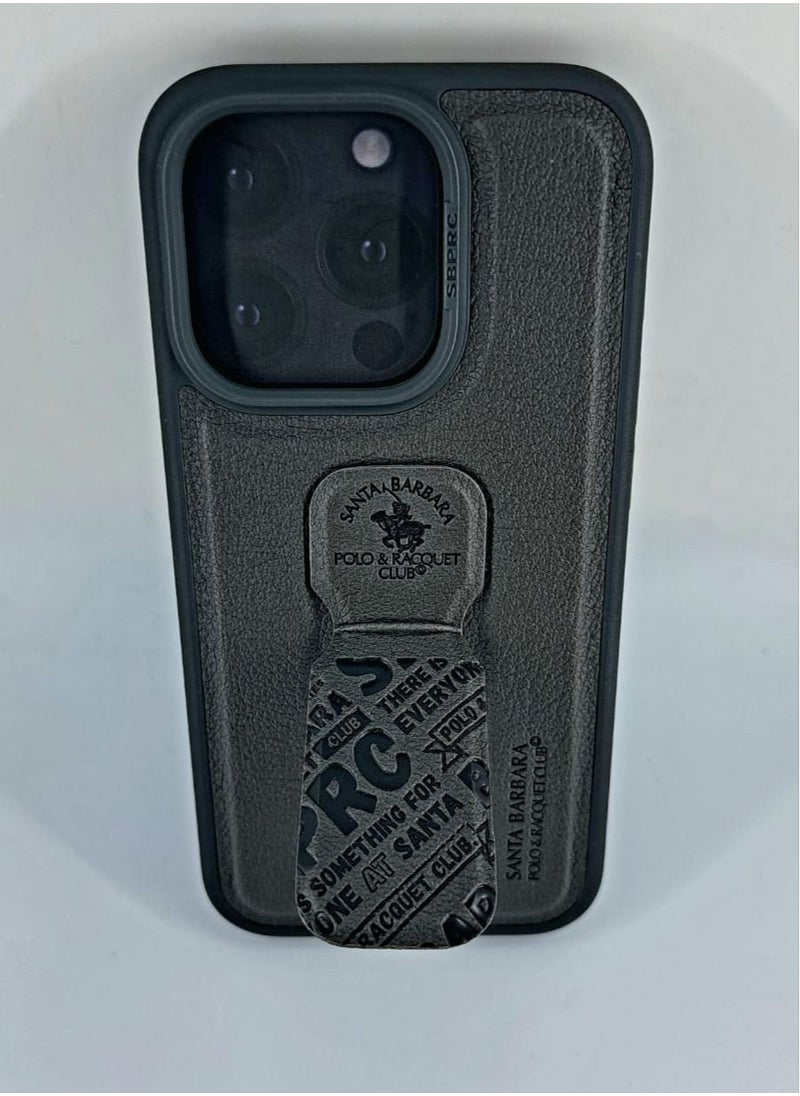 SANTA BARBARA POLO & RACQUET CLUB - Blaise Series Magnetic Bracket Phone Case with Ultra-Thin Stand for iPhone 15 Pro Max | Lightweight, Hands-Free Kickstand, Premium Microfiber Lining, Scratch-Resistant, Travel-Friendly, Shockproof Protection - Black/Grey - Image 1