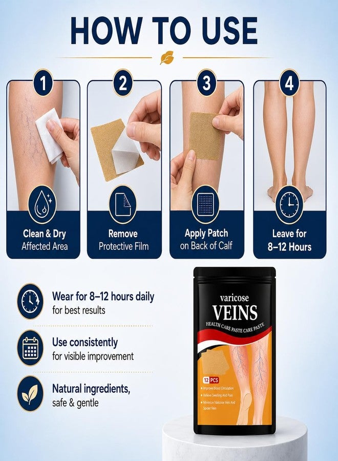 GOXIN Varicose Veins Relief Patches - Reduces Swelling, Relieves Pain, Improves Blood Circulation & Vein Health | Herbal, Skin-Friendly & Instant Pain Relief - Image 4