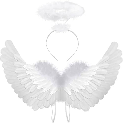 Antspirit Angel Costume Wings and Halo White Angel Costume for Girls Kids Women Adult Halloween - Image 1