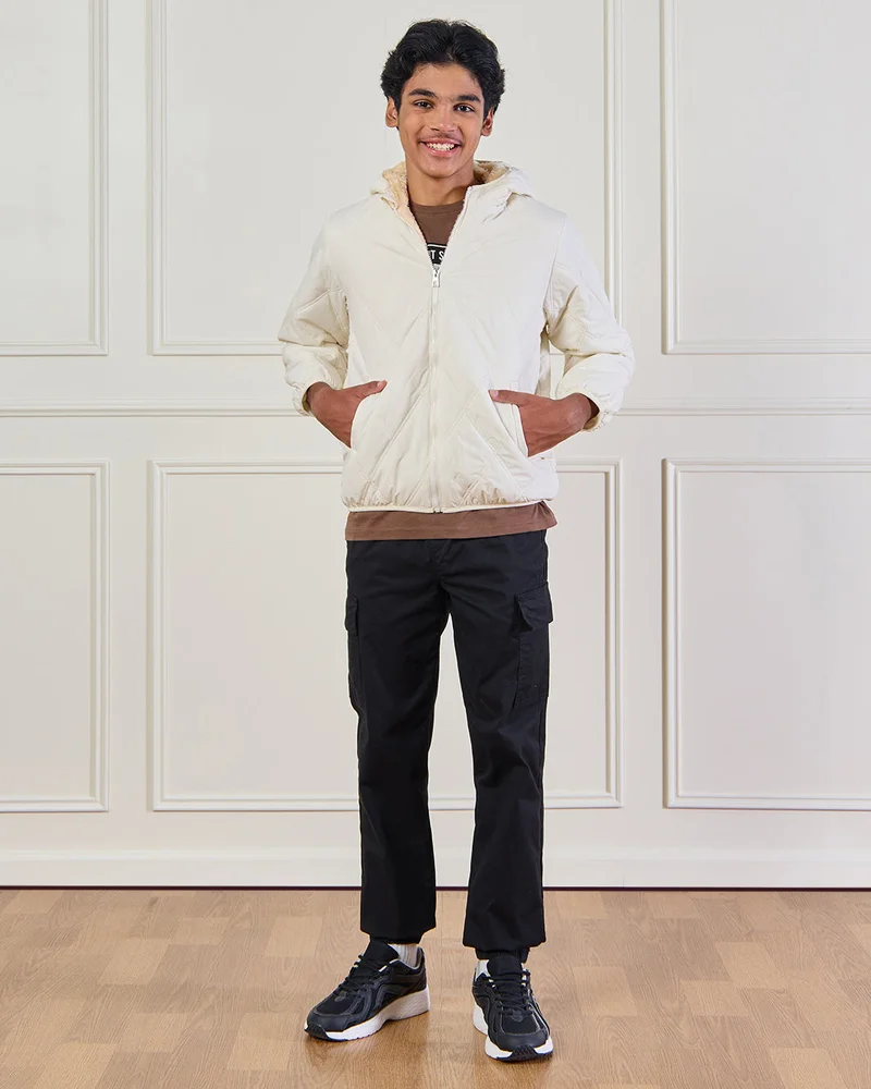 REDTAG Senior Boys Beige Quilted Hooded Jacket