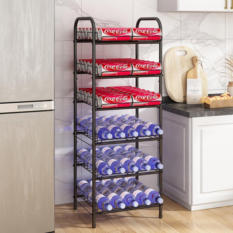 GILLAS GILLAS 3 5 6 7 8 Tier Water Bottle Storage Rack Free Standing Vertical MetalWater Bottle Organizer Large Capacity Bottled Rack Water Holder Stand for Cabinet Kitchen Party PantryBlack