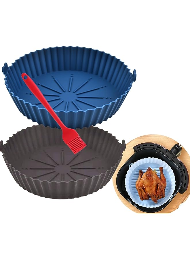 vesus 2PCS of 6.7 inches silicone air fryer with oil brush Reusable silicone for air fryer Non-stick oven accessories air fryer silicone liner air fryers silicone pot baking pan basket. - Image 1