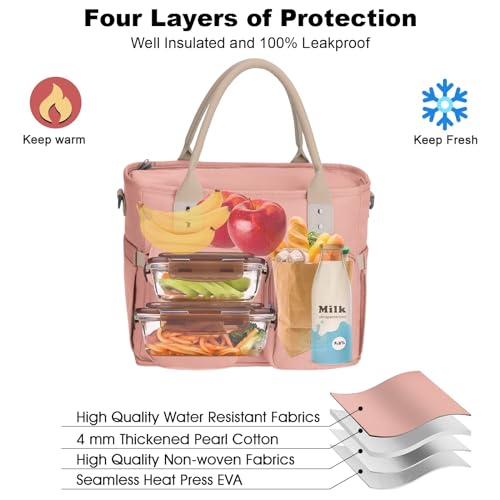 Hafmall 16L Large Pink Lunch Bag for Women, Loncheras para Mujer, Insulated Adult Lunch Tote Box for Work, 4.5Gallon - Image 4