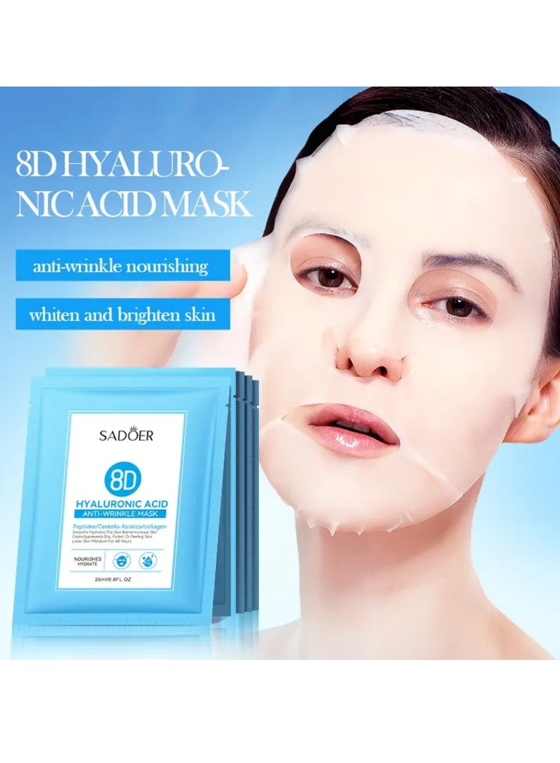 SADOER 10Pcs 8D Hyaluronic Acid Anti Wrinkle Mask Smooth Hydrating Moisturizing Facial Mask with peptides Centella Asiatica Collagen Face Mask for Women and Men All Skin Types Whitens Brightens Skin - Image 2