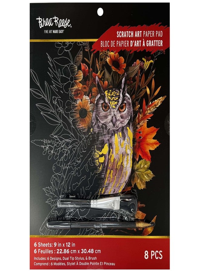 Brea Reese: Scratch Art Paper Pad - Autumn Equinox - 6 Designs, Guided Art, Metallic Accents, Stylus & Brush, Perforated 9x12 Pages, DIY Adult Craft - Image 1