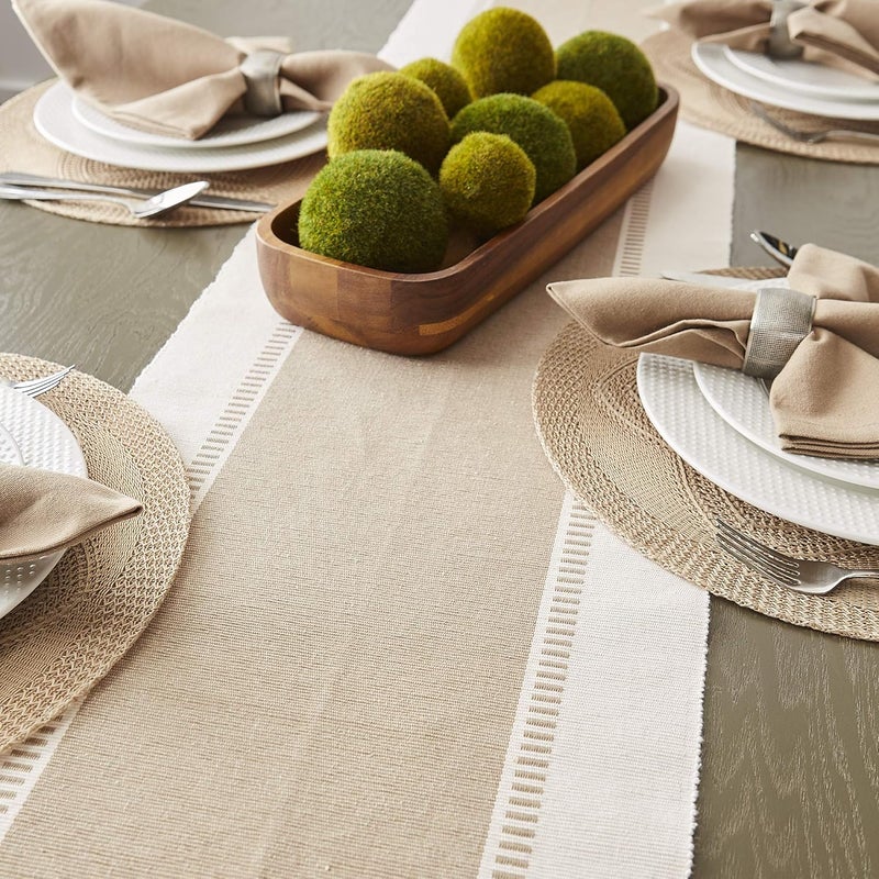 DII Dobby Stripe Woven Table Runner, 13x72 (13x77.5, Fringe Included), Stone - Image 5