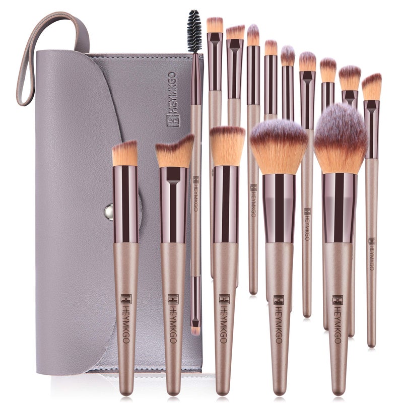 HEYMKGO Makeup Brushes 15PCS Champagne Gold Professional Makeup Brush Set Foundation Brush Blending Powder Blush Concealer Eye Make Up Brush with Bag - Image 1