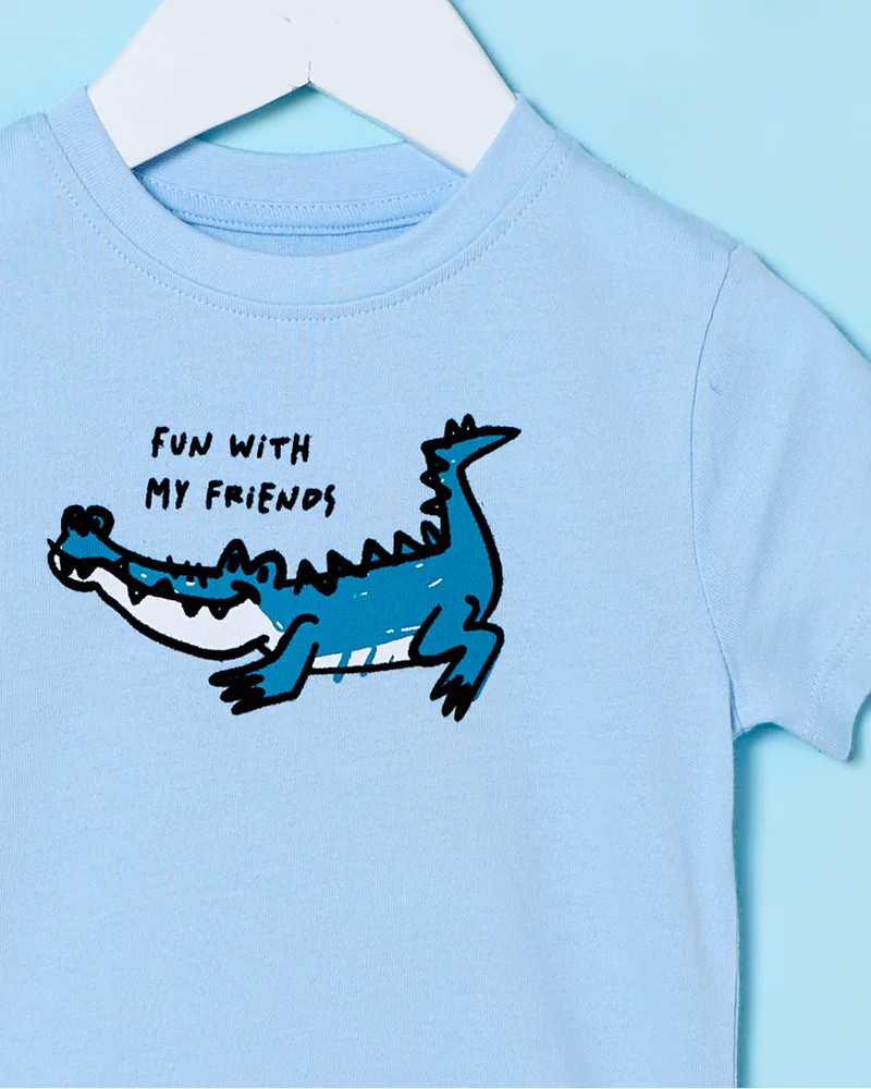 Redtag Infant Boys Blue Printed T-Shirt