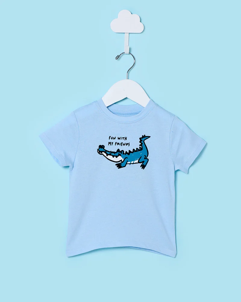 Redtag Infant Boys Blue Printed T-Shirt