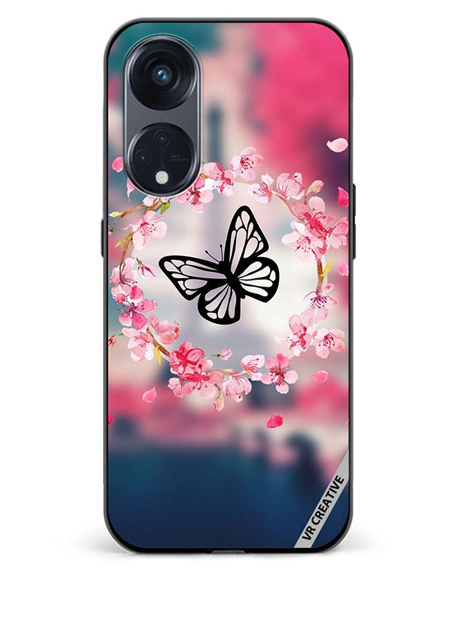 VR CREATIVE Protective Case Cover For Oppo Reno8 T 5G Butterfly in Flower Ring Design Multicolour - Image 1