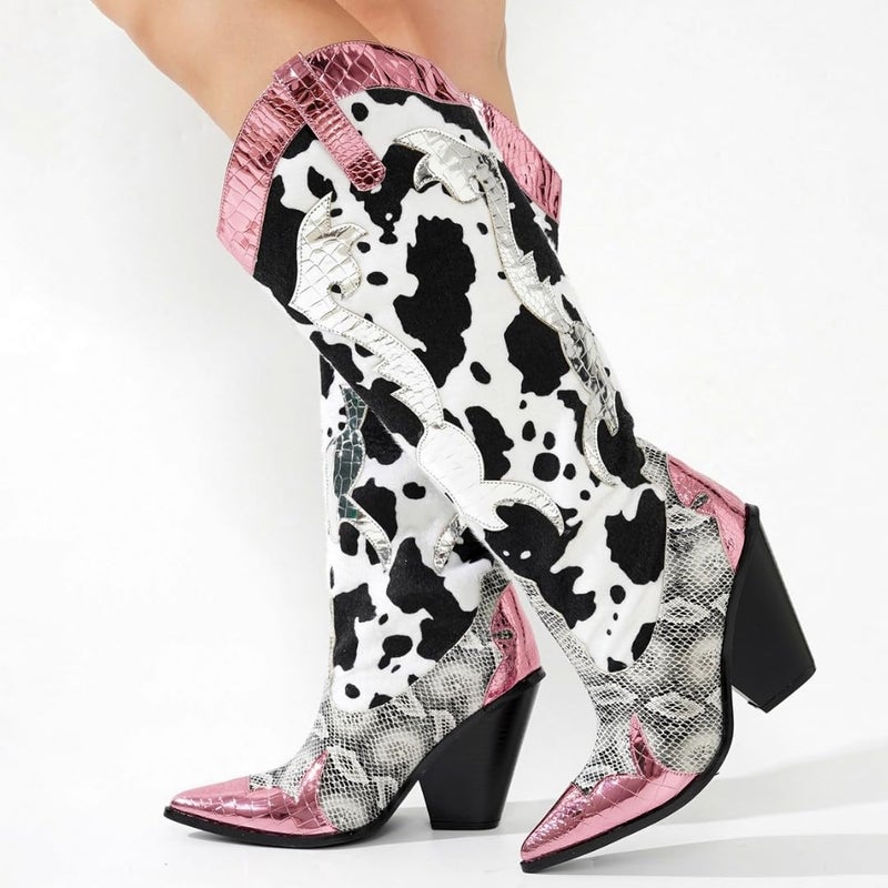 Cape Robbin Women's Animal Print Cowboy Boots 12-Inch Shaft Pull-On Pointed Toe - Western Cowgirl Boots with 3 Inch Block Heel & Comfort Insole (Karine) Pink 8 - Image 4