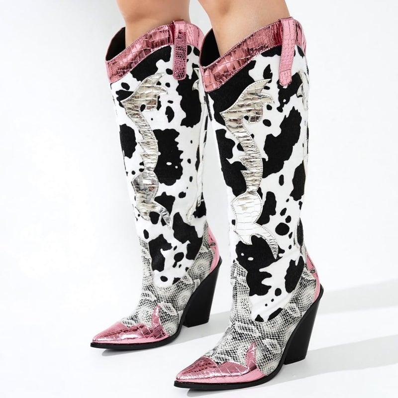 Cape Robbin Women's Animal Print Cowboy Boots 12-Inch Shaft Pull-On Pointed Toe - Western Cowgirl Boots with 3 Inch Block Heel & Comfort Insole (Karine) Pink 8 - Image 5