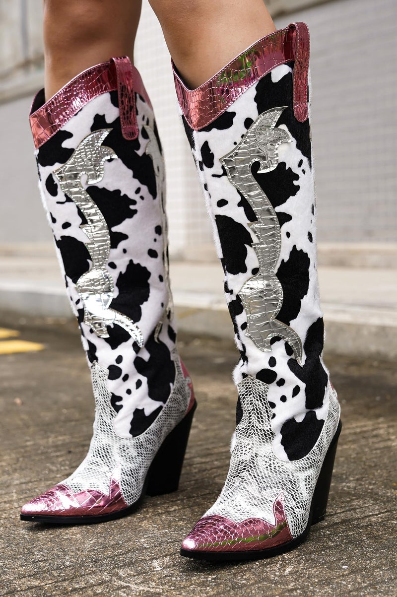 Cape Robbin Women's Animal Print Cowboy Boots 12-Inch Shaft Pull-On Pointed Toe - Western Cowgirl Boots with 3 Inch Block Heel & Comfort Insole (Karine) Pink 8 - Image 2