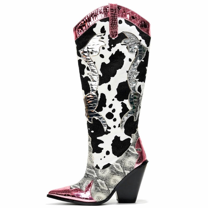 Cape Robbin Women's Animal Print Cowboy Boots 12-Inch Shaft Pull-On Pointed Toe - Western Cowgirl Boots with 3 Inch Block Heel & Comfort Insole (Karine) Pink 8 - Image 1