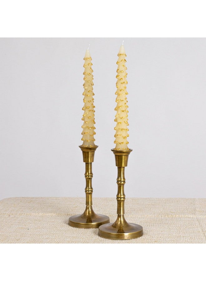 Creative Co-op شموع مخروطية على شكل شجرة بأطراف ذهبية من كرييتف كووپ، لون إجنوج، مجموعة من 2 - Image 4