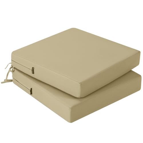 idee-home Outdoor Chair Cushions Set of 2, Waterproof Outdoor Seat Cushions for Patio Furniture, Outside Replacement Chair Pad with Ties for Lawn Deck Porch, 19 x 19 - Image 1