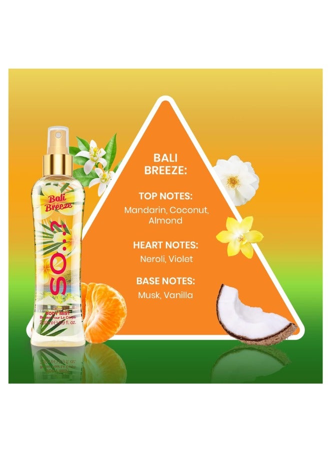 So..? So...? Summer Escapes Bali Breeze Body Mist For Women | 200ml | Pack of 3 | Tropical & Refreshing Women's Fragrance | Long-Lasting Fragrance Spray | Perfect for Daily Wear & Holiday Vibes - Image 3